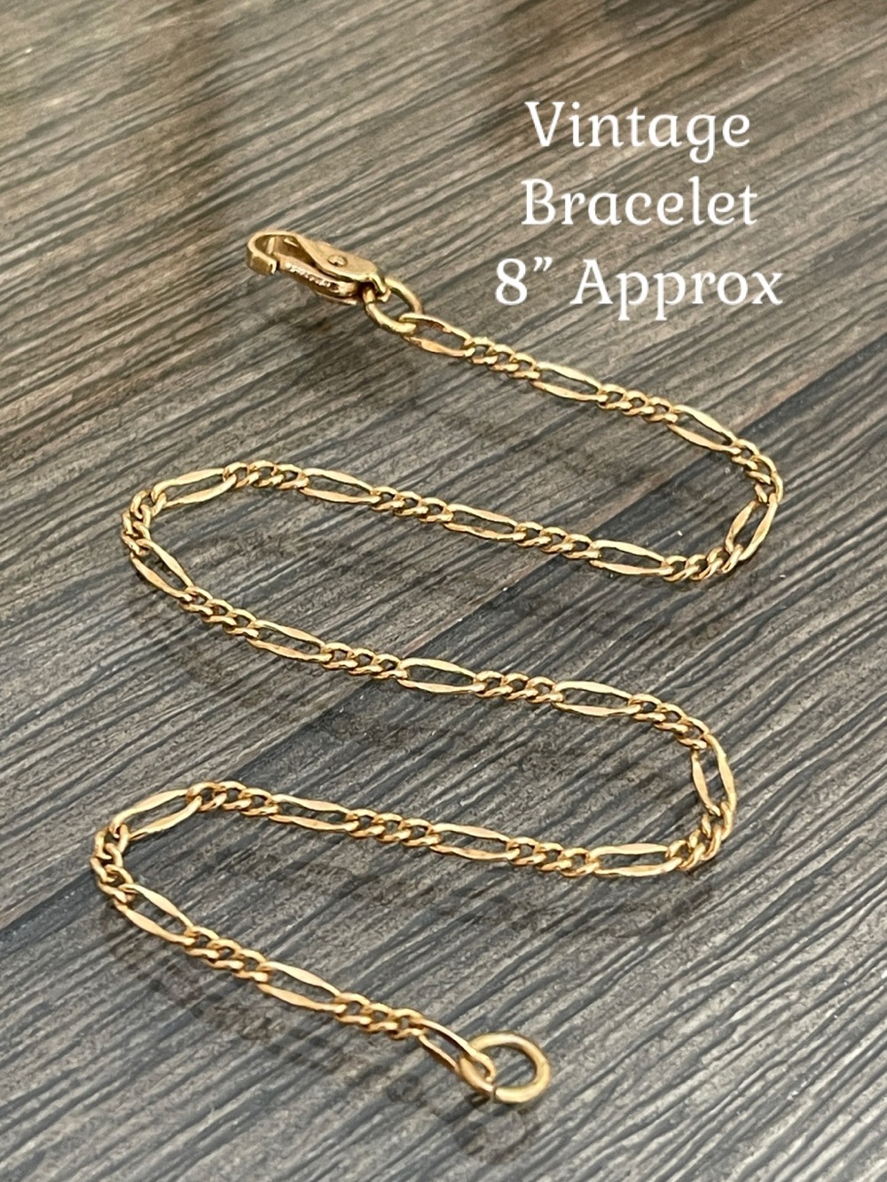 Vintage Gold-tone Figaro Chain Bracelet - Approx 8” Long